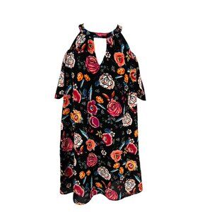 Lily Rose Floral Cold Shoulder Dress Black Multicolor Size XL